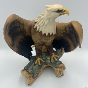 Ceramic Bald Eagle Statue - Perched w/ Open Wings - 7.5 in tall